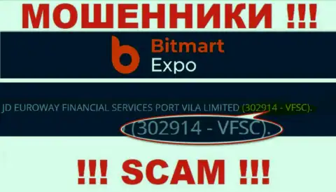 302914 - VFSC - это номер регистрации Bitmart Expo, который указан на официальном web-сервисе конторы