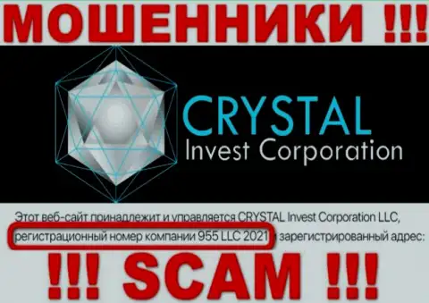 Регистрационный номер организации Crystal Invest, вероятнее всего, что липовый - 955 LLC 2021
