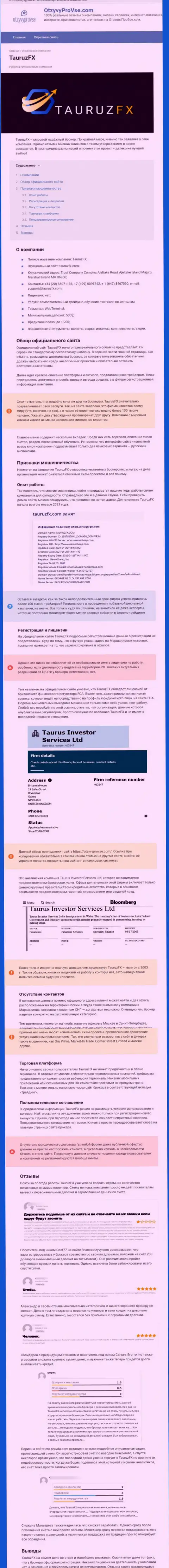 Taurus Investor Services Ltd денежные средства не возвращает обратно, так что пытаться не нужно (обзор)
