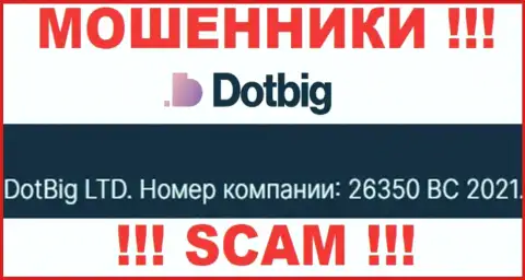 Номер регистрации мошенников DotBig Com, размещенный ими на их web-ресурсе: 26350 BC 2021