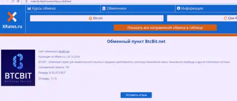 Информационный материал об онлайн обменнике BTCBIT Sp. z.o.o на сайте xrates ru