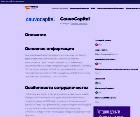 Информационный материал об компании Cauvo Capital на онлайн-ресурсе ФинансОтзывы Ком